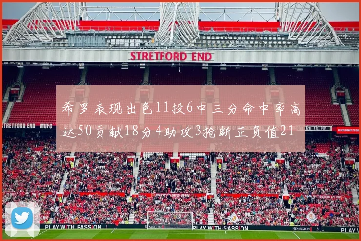 希罗表现出色11投6中三分命中率高达50贡献18分4助攻3抢断正负值21